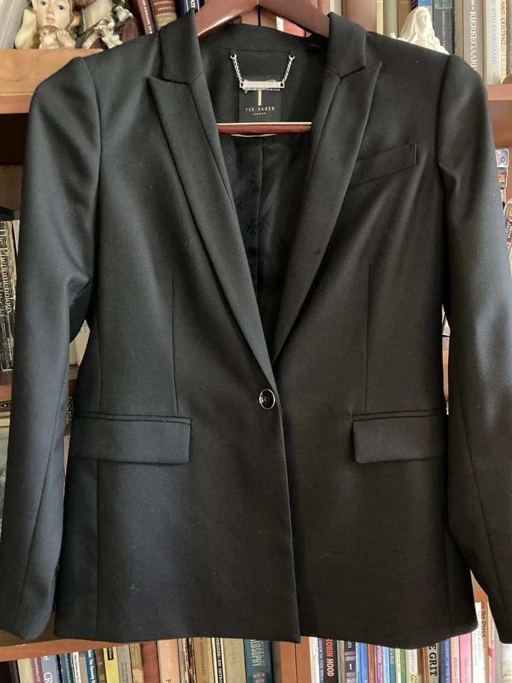 Blazer Ted Baker Mujer Traje Negro Talla 2 Botón Único Talla 1 Pantalones Foto 2 de 4