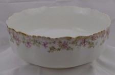 Large Round Limoges Center Bowl Scalloped Edge Pink Flowers Gold Glitz Edge