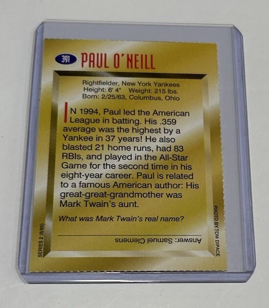 Paul O’Neill Rare SPORTS ILLUSTRATED FOR KIDS SI New York Yankees 1995 - Image 2 of 2