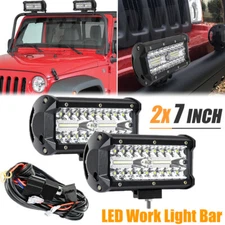 2x 7inch LED Work Light Bar+ Wire Flood Spot DRL Fog Lamp Offroad Driving Truck