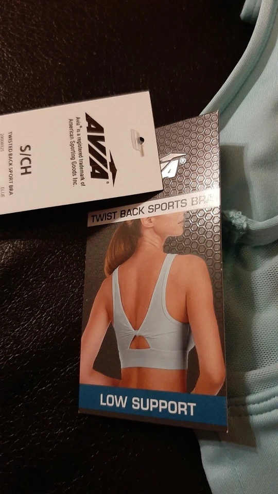 NUEVO CON ETIQUETAS SUJETADOR DEPORTIVO AVIA Azul Claro Espalda Torcida Soporte Bajo Para Mujer PEQUEÑO Foto 3 de 4