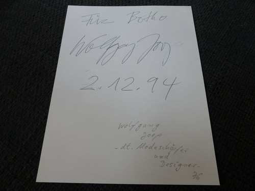 WOLFGANG JOOP autografo firmato su foglietto 19x25 cm LOOK di persona