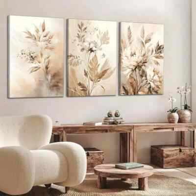 3pcs  Neutral Flowers Canvas Wall Art Wildflowers Flowers Plants Canvas Unframed