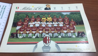 Maxi Carte Postale Originale AC Milan 1991/92 – Effectif Complet Avec Sponsor Mediolanum