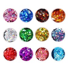 12 Assorted Colors 3mm Holographic Extra Chunky Hexagon Glitter for CraftHexa...