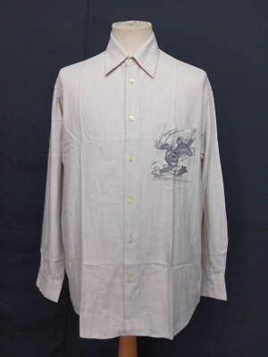Rare ICEBERG Ice History Tom And Jerry Coconut Cream Italy Men's Shirt L/S M EUC