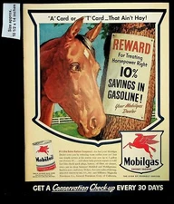 1943 Mobilgas Oil Horse Power Gasoline Reward Sign Vintage Print Ad 38055