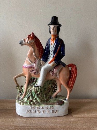 19th c Staffordshire Pottery Figure of Rider & Horse "Welch Hunter"