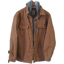 Dickies Jacket Chore Mens M 38-40 Tan Hoodie Lined Zipup Snap Pockets Western