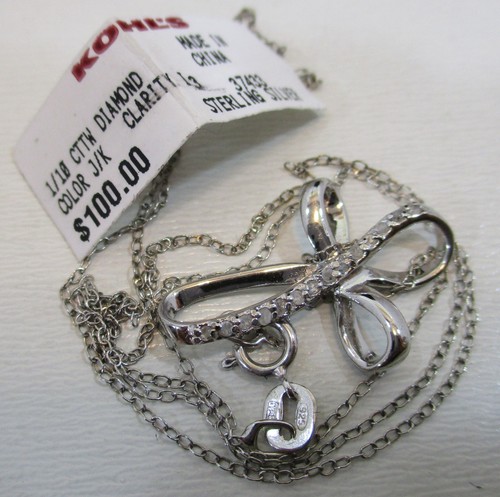 1/10 CT TW Genuine Diamond Pendant In Sterling Silver Necklace NEW 37433 (C1) - Picture 5 of 12