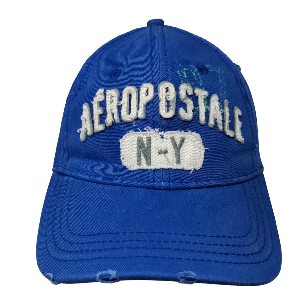 Aeropostale NY Patch Fitted Hat Blue Large/XL Solid Vent Holes