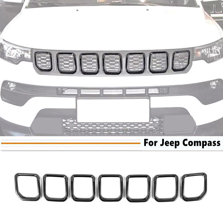 2022-2025 Jeep Compass Carbon Fiber Style Front Grille Cover Trim Kit  