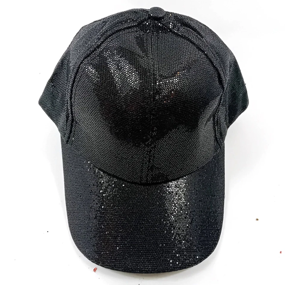 Berretto Da Baseball Cappello Hip-Hop Regolabile Glitter Paillettes Unisex Nero - Immagine 2 di 4