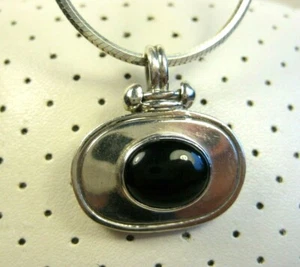 Vintage Heavy Western Sterling Silver Cabochon Black Onyx Chain Necklace 16" 925