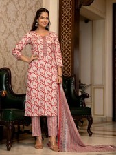 Women's Paisley Straight Printed Kurta Pant With Dupatta Set