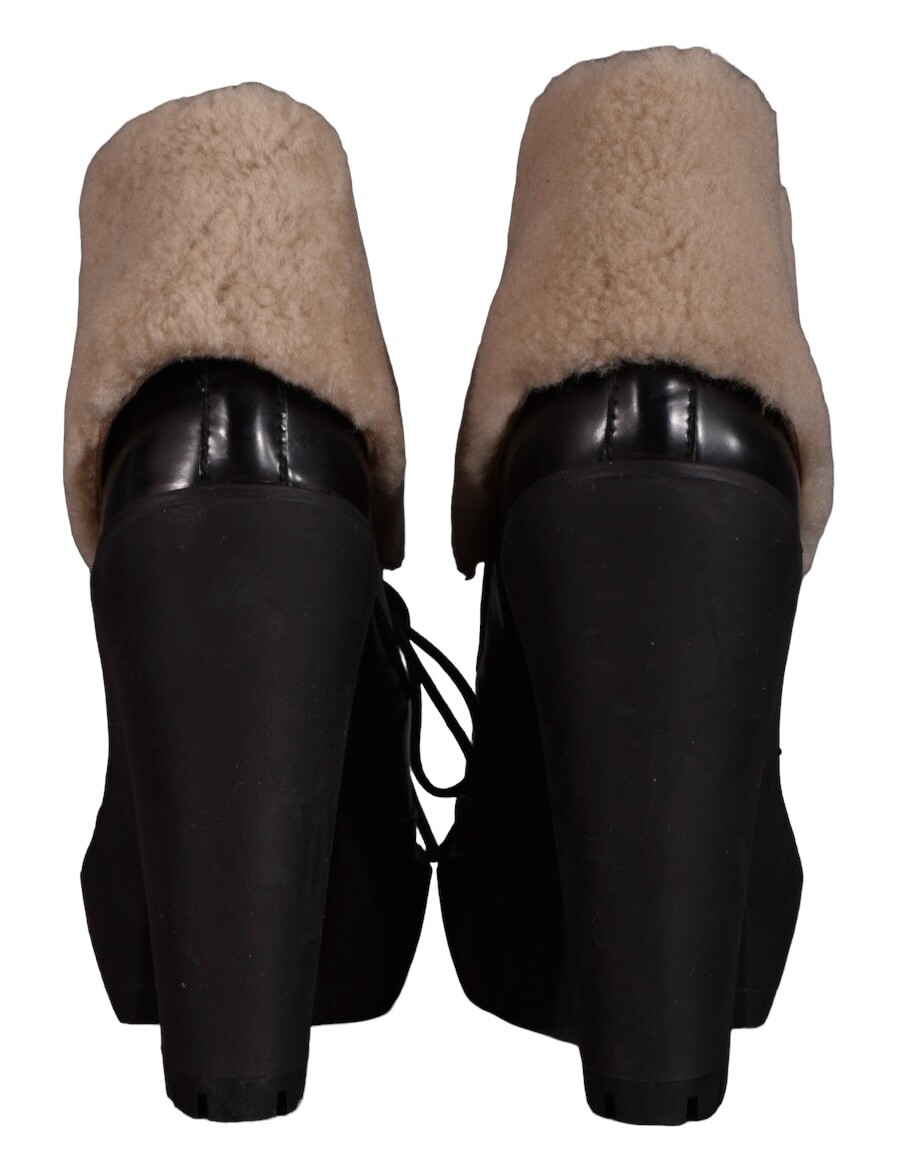 POLO Ralph Lauren Boots Duck Platform Heels Leather Shearling Lace Up Size 6 NEW image 4