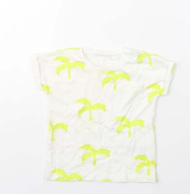 Next Mädchen elfenbeinfarbenes Baumwollmischung T-Shirt Größe 6-9 Monate   Palmendruck