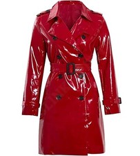 Women's Trench Vinyl Shiny Gothic Coat Pvc Emo Top Quality Faux Leather Red Coat