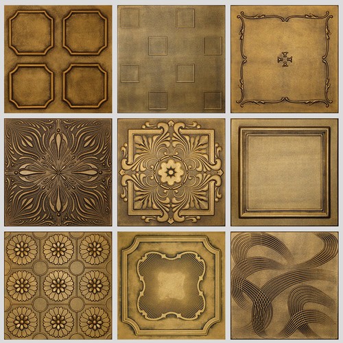 DIY ANTIQUE GOLD PAINT STYROFOAM 20x20 TIN LOOK CEILING TILES DIFFERENT