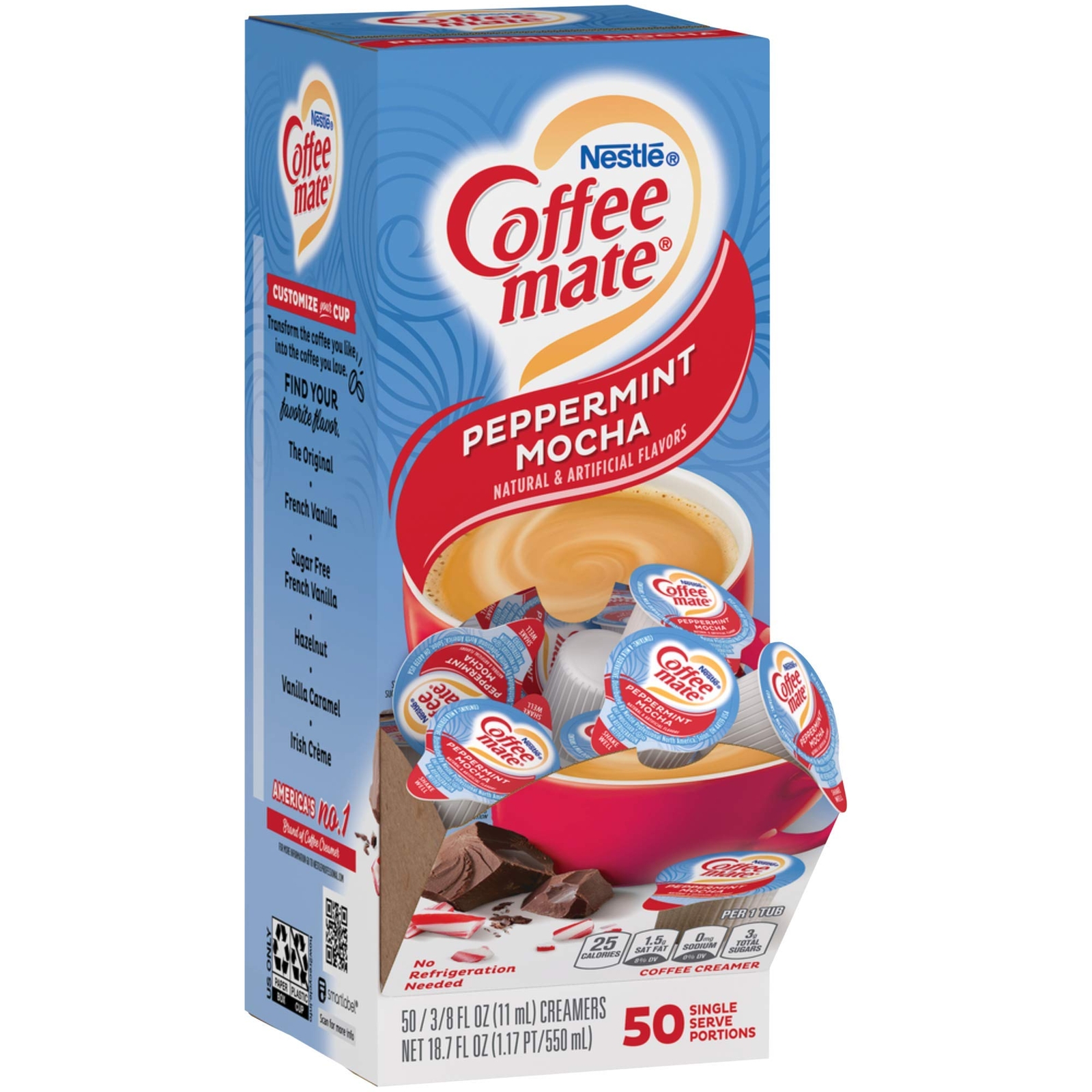 Coffee mate Peppermint Mocha Liquid Creamer Non Dairy 50 Single Serve Tubs