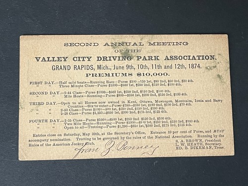 1874 GRAND RAPIDS MI VALLEY CITY PARK HORSE RACING AD POSTAL CARD FANCY POSTCARD - Picture 2 of 3