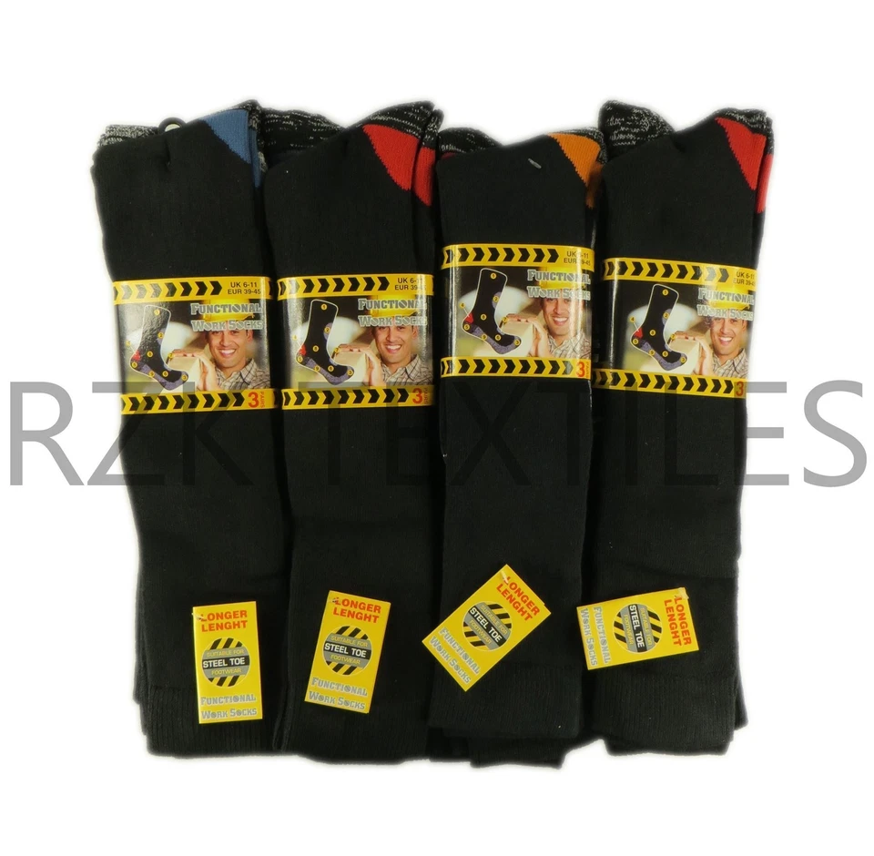 6 Pairs Of Long Men's Functional Work Socks, Knee Length Work Boot Socks 6-11