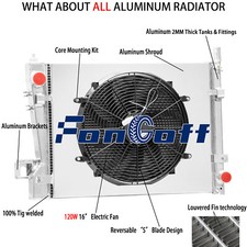 4 Row Radiator Shroud Fan For 2002-2004 03 Dodge Ram 2500 1500 3500 4.7l 5.7l V8