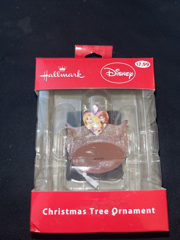 Hallmark Disney Princess Crown Christmas Tree Ornament Pink Glitter 2013