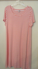 TALBOTS Size L Orange & White Striped Short Sleeve Pull Over Dress- Ex. Cond.