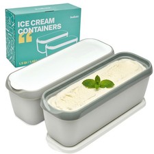 2 PCS 1.5 Quarts Light Grey Ice Cream Storage Containers Lids Freezer Tubs