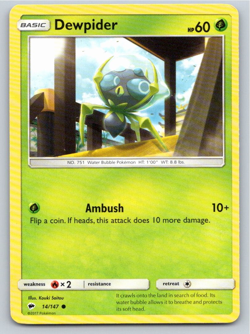 2017 POKEMON DEWPIDER BURNING SHADOWS 14/147 C NM A65679 FREE S&H