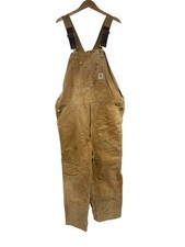 Carhartt Bib Overalls Duck Canvas Red Quilt Lined Double Knee R02BRN 46 X 34