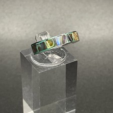 Vintage Abalone Mother Of Pearl Shell Silver Tone Band Ring - Size 6.5