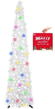Pop Up Christmas Tree with 50 LED Lights Timer 5FT White Collapsible Tinsel
