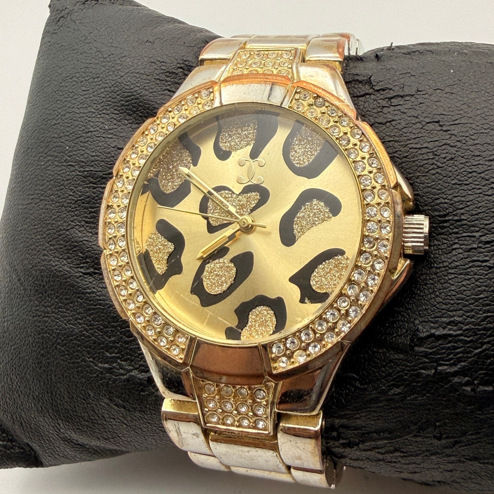 Charming Charlie Gold-Tone Leopard Print Watch with Rhinestone Bezel New Battery image 6