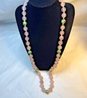 Antique Gold Over Silver 12mm LARGE Pink Rose Quartz & Cloisonne Bead Necklace — photo 3