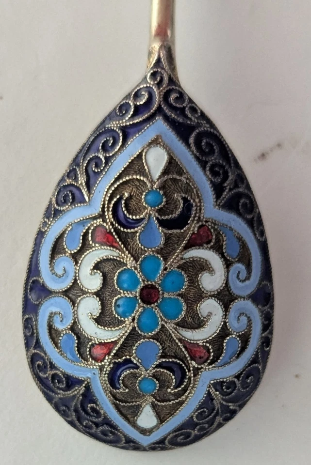 Antigua cuchara de plata esmaltada rusa GK Gustav Klingart 4,5" de largo firmada 84 GK Foto 2 de 4