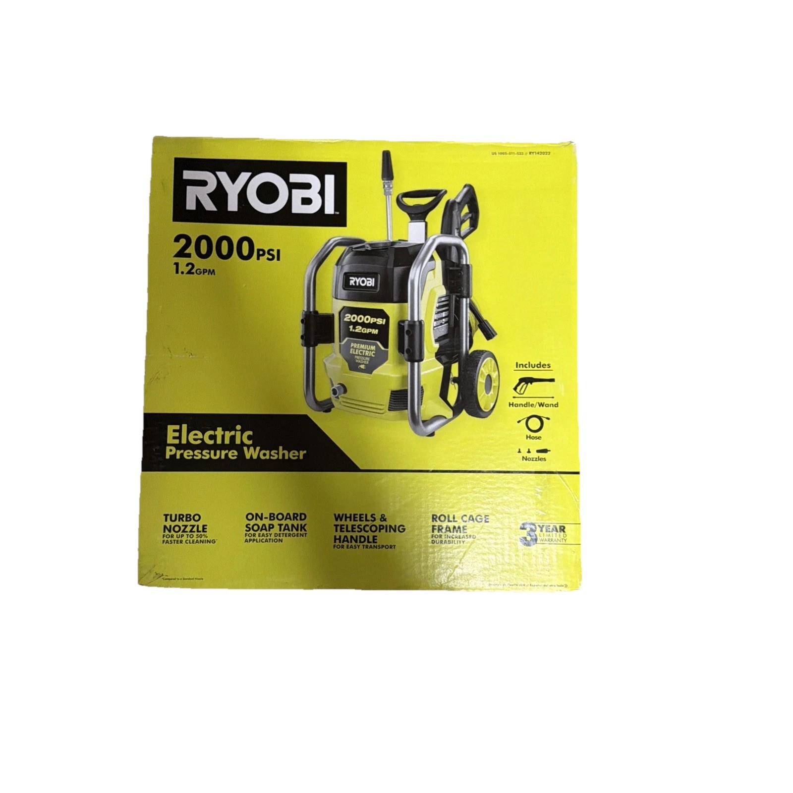 RYOBI 2000 PSI 1.2 GPM Cold Water Electric Pressure Washer USED ONCE OR TWICE