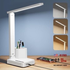 LED Desk Lamp with 2 USB Charging Ports,Type C Port,1 AC Outlet,2 Pen White