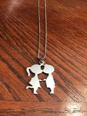Sterling Silver Girl And Boy Kissing Necklace - Image 1 of 4