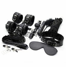 PU Leather Binding Set Handcuffs Footcuff Rope Blindfold Gag Couples Flirt New