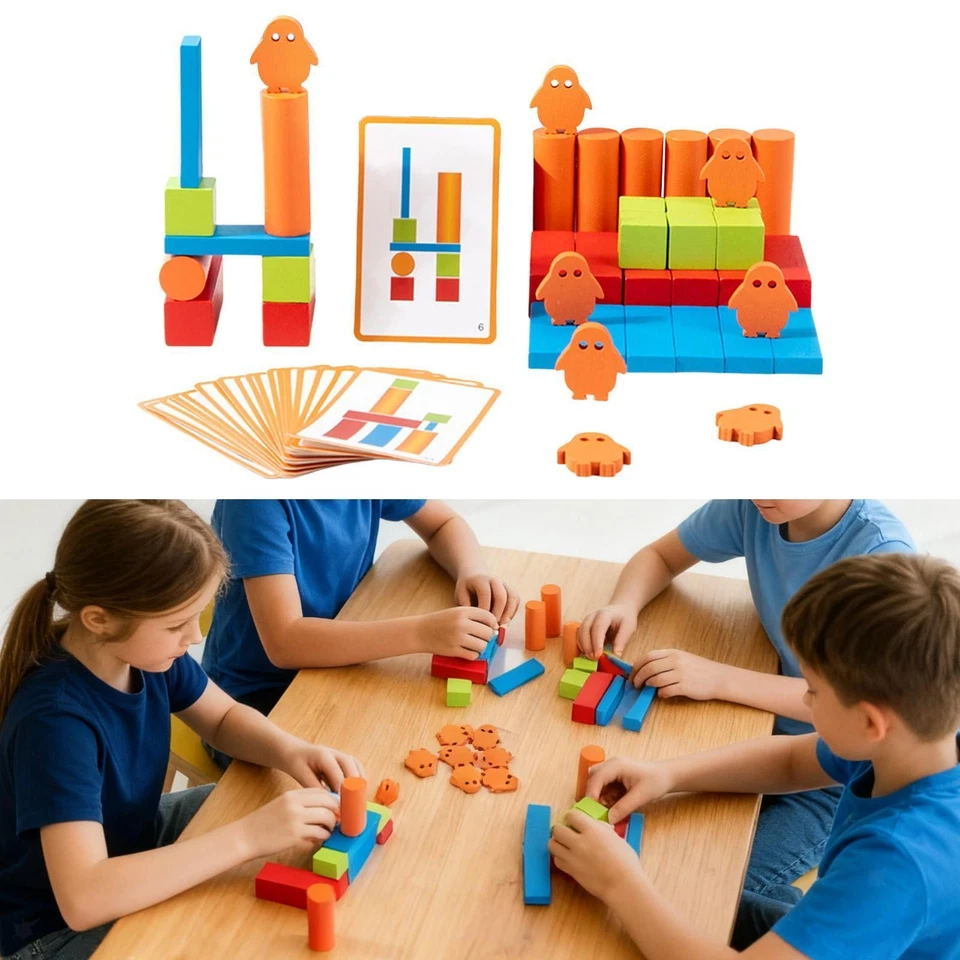 Wooden Building Blocks Set Stacking Blocks Build Create Stack Color Shape for - Image 2 of 4