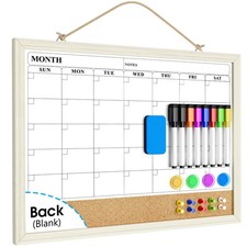 MaxGear Monthly Calendar Whiteboard Cork Board Combo for Wall, 17"x13"