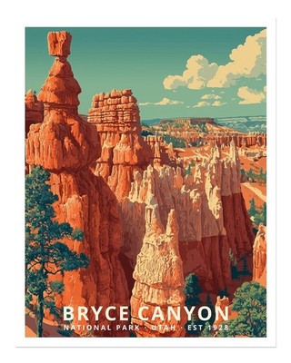 Bryce Canyon Wandbild Poster - Vintage Nationalpark Druck Wohndeko