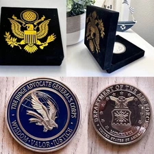 US AIR FORCE (JAG) JUDGE ADVOCATE GENERAL'S CORPS Challenge Coin w/ velvet case.