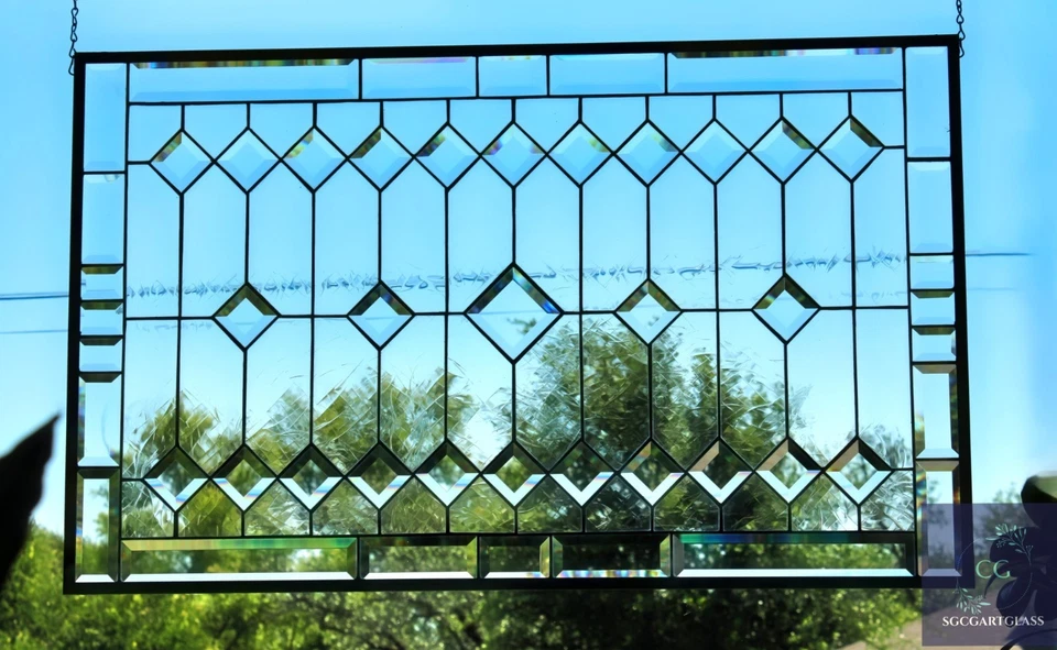 Contemporary Clear beveled stained glass window hanging panel   37.75 x 23 1/4 - Image 2 of 4