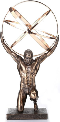 9 Inch Atlas Carrying Celestial Sphere Statue Cold Cast Resin Antique Bronze Fin