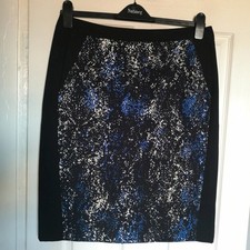 PLANET Size 14 Black Quirky Print Wiggle Pencil Skirt Stretch With Pockets Lined