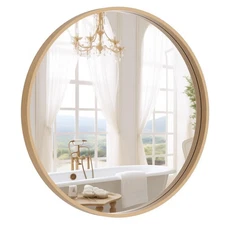 Round Wood Mirror 24 inch Circle Wall Mirror for Bathroom Round Wall Mirror f...