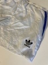 Adidas Vintage Nylon Glanz Shorts Gr. L D7 Blau Weiß Sprinter Shiny 90s Gay 16